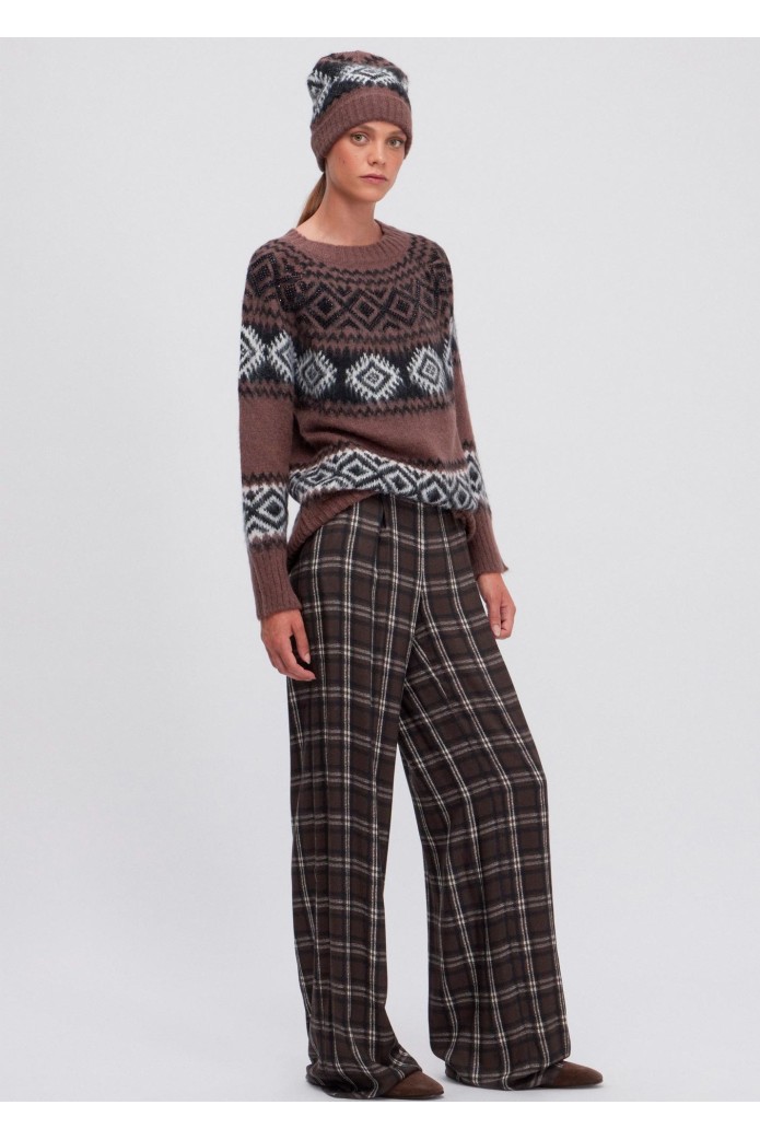 SUÉTER DE PUNTO JACQUARD CON ESTAMPADO DE ROMBO Y PEDRERÍA - ermanno firenze