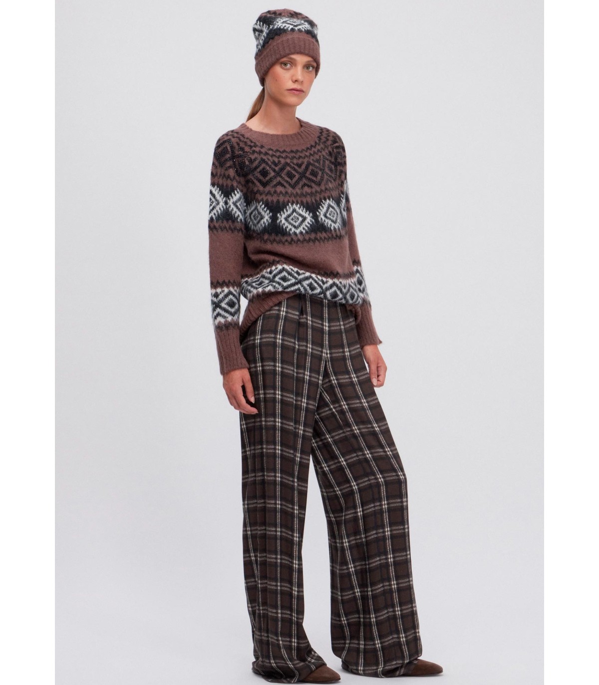 SUÉTER DE PUNTO JACQUARD CON ESTAMPADO DE ROMBO Y PEDRERÍA - ermanno firenze