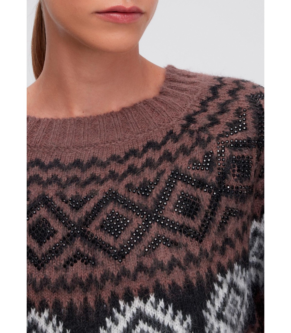 SUÉTER DE PUNTO JACQUARD CON ESTAMPADO DE ROMBO Y PEDRERÍA - ermanno firenze