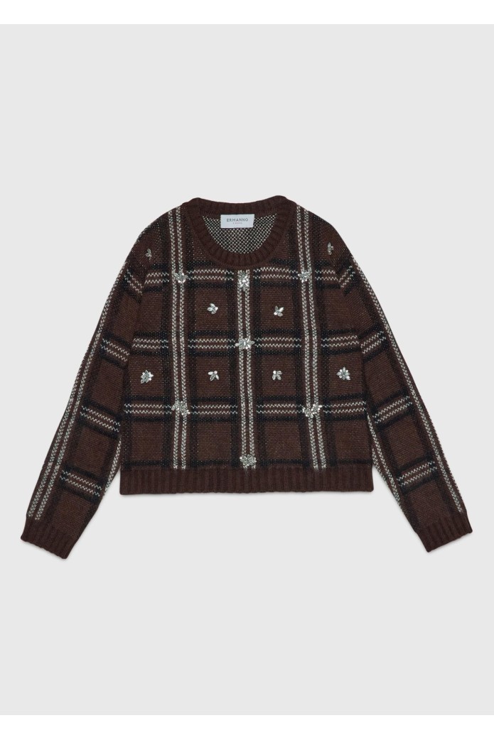 SUÉTER DE JACQUARD ESCOCÉS CON BORDADO DE JOYAS - ermanno firenze