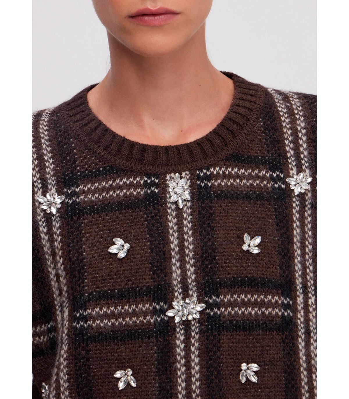 SUÉTER DE JACQUARD ESCOCÉS CON BORDADO DE JOYAS - ermanno firenze