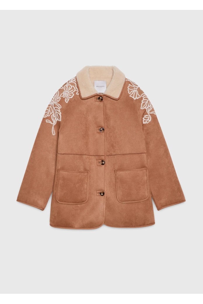 CHAQUETA DE PIEL DE OVEJA ECOLÓGICA CON BORDADO - ermanno firenze