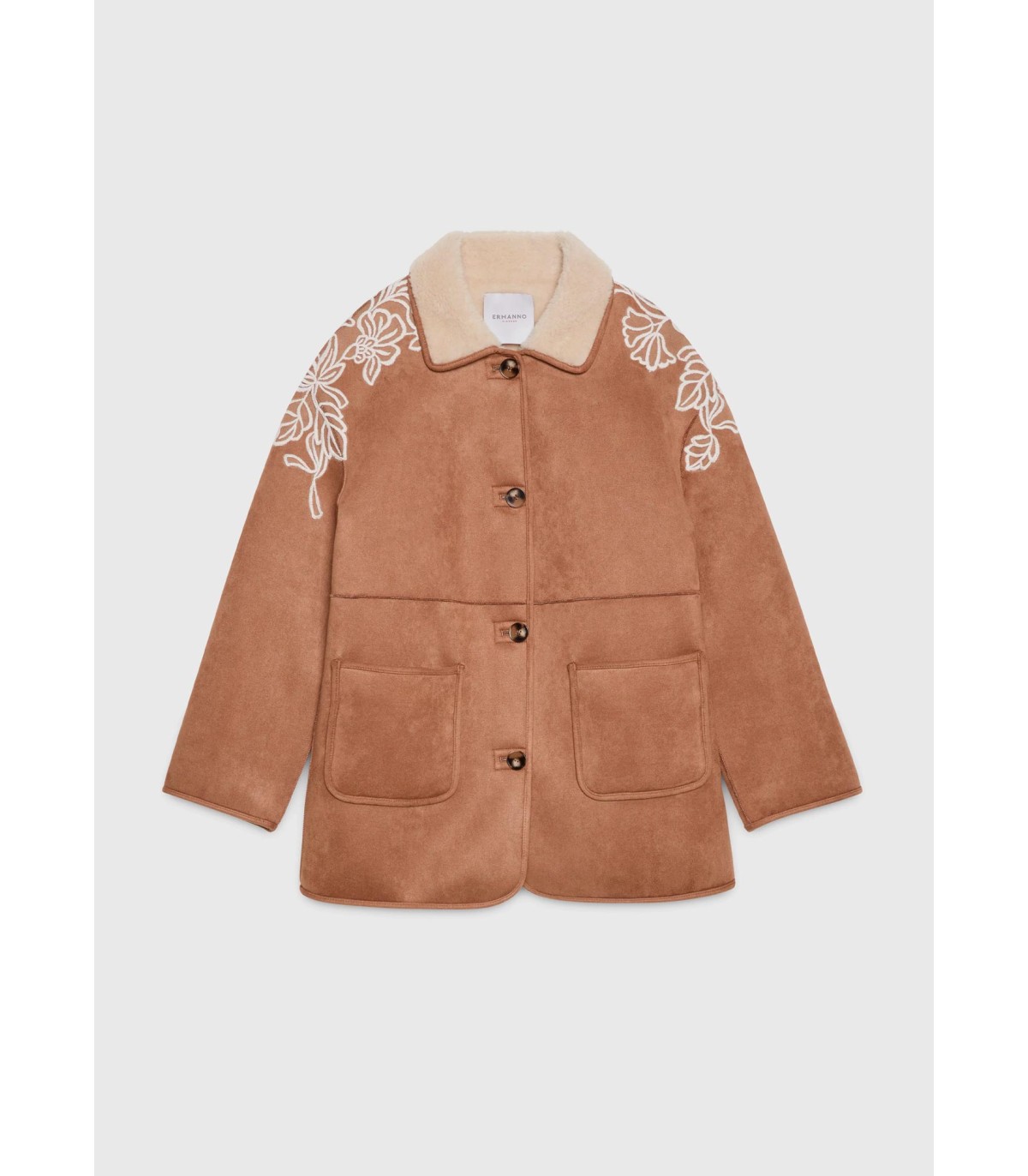 CHAQUETA DE PIEL DE OVEJA ECOLÓGICA CON BORDADO - ermanno firenze